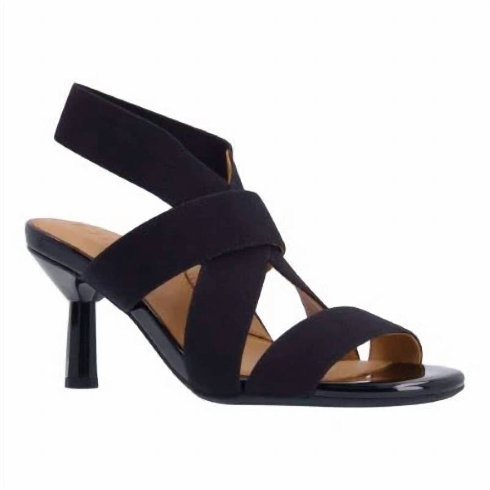 NEW L'AMOUR DES PIEDS women's lunette heels in black elastic/ patent